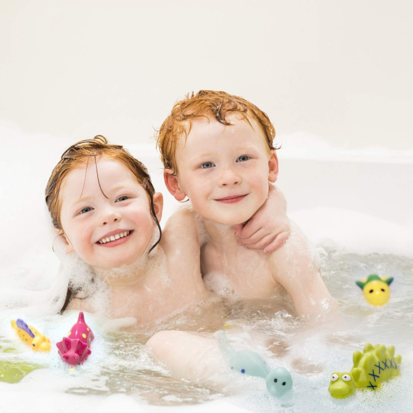 Mold Free Dinosaur Bath Toys for Toddlers/ Infants 6 - 12- 18 Months, No Hole No Mold Bathtub Toys, 1 2 3 4 Years Old Kids (6 Pcs with Storage Bag)