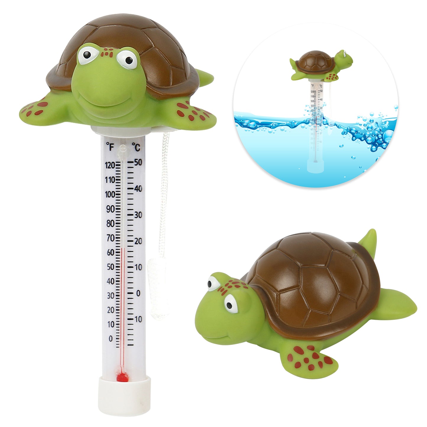 XY-WQ Floating Pool Thermometer, Large Size Easy Read for Water Temperature, Shatter Resistant with String for Outdoor and Indoor Swimming Pools and Spas (Turtle)