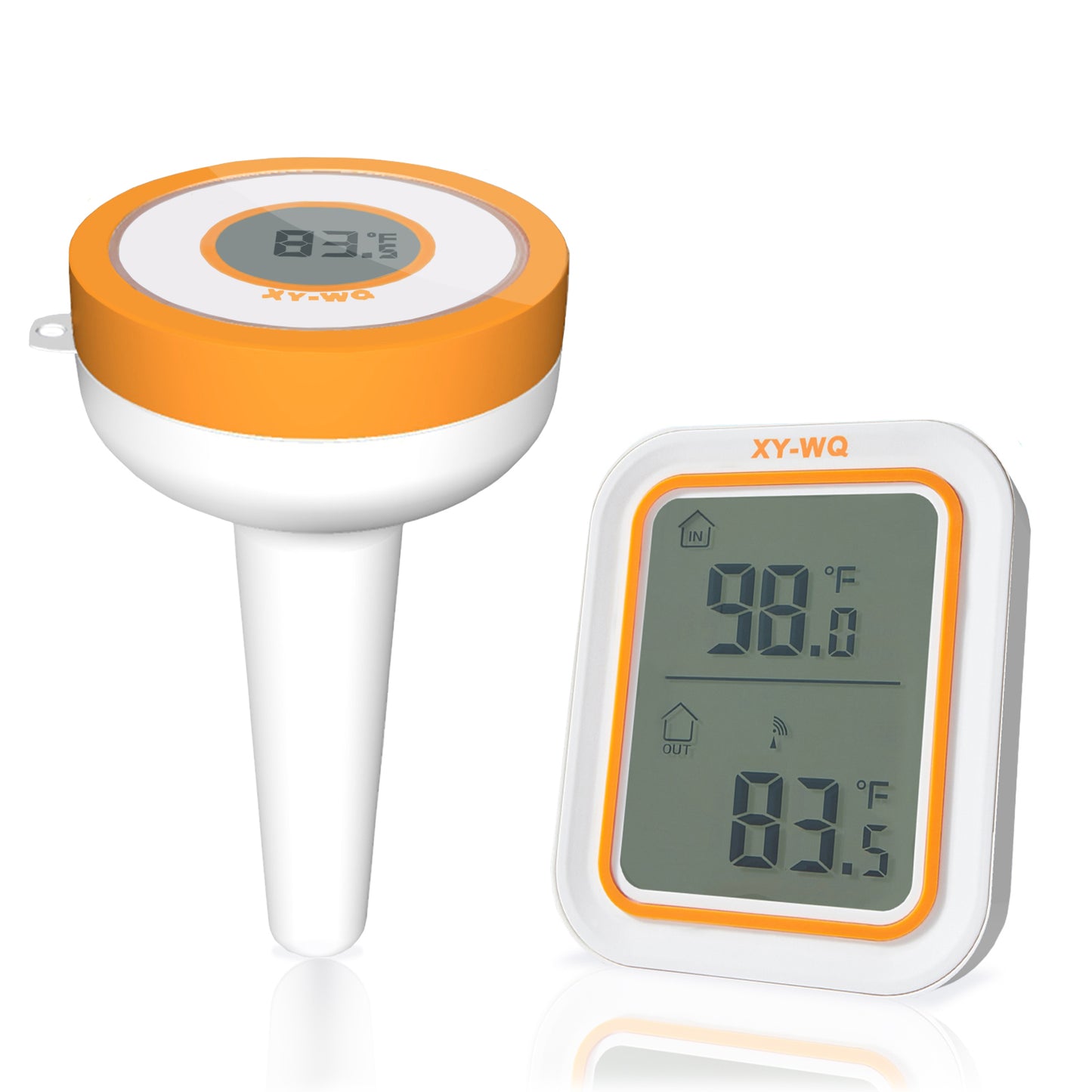 XY-WQ Wireless Pool Thermometer Floating Easy Read, Remote Digital Pool Thermometer for Swimming Pool, Koi Ponds, and Hot Tubs (XY-P01W, Orange, Easily Spot It)