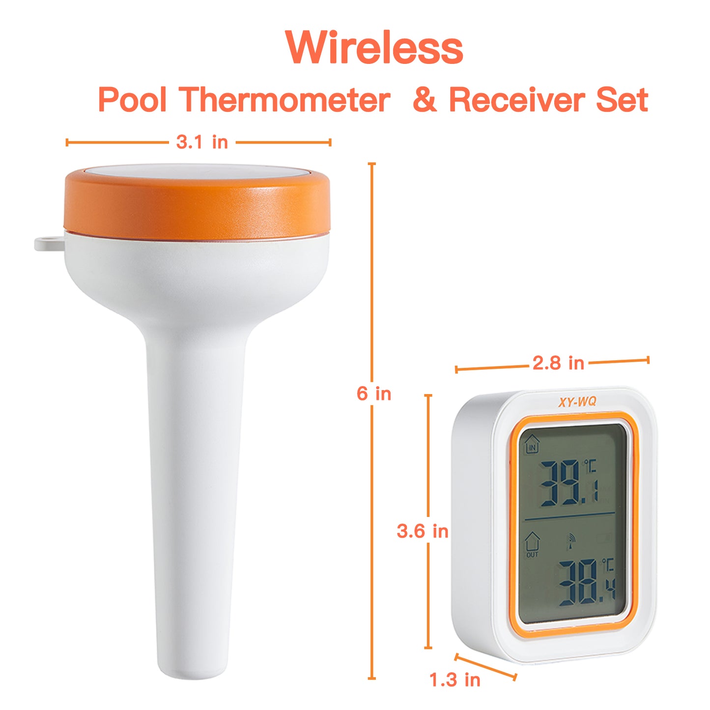 XY-WQ Wireless Pool Thermometer Floating Easy Read, Remote Digital Pool Thermometer for Swimming Pool, Koi Ponds, and Hot Tubs (XY-P01W, Orange, Easily Spot It)