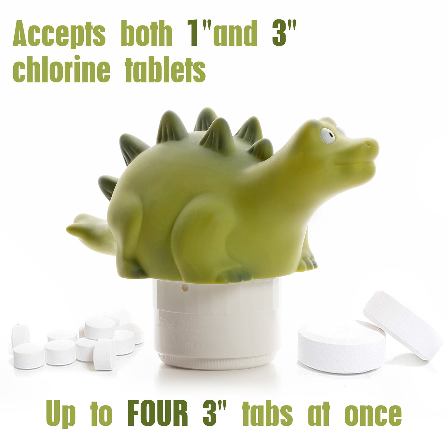 XY-WQ Chlorine Floater, Floating Pool Chlorine Dispenser (Dinosaur), Fits 1 and 3 Inch Tablets for Large and Small Pools, Hot Tub, Spa