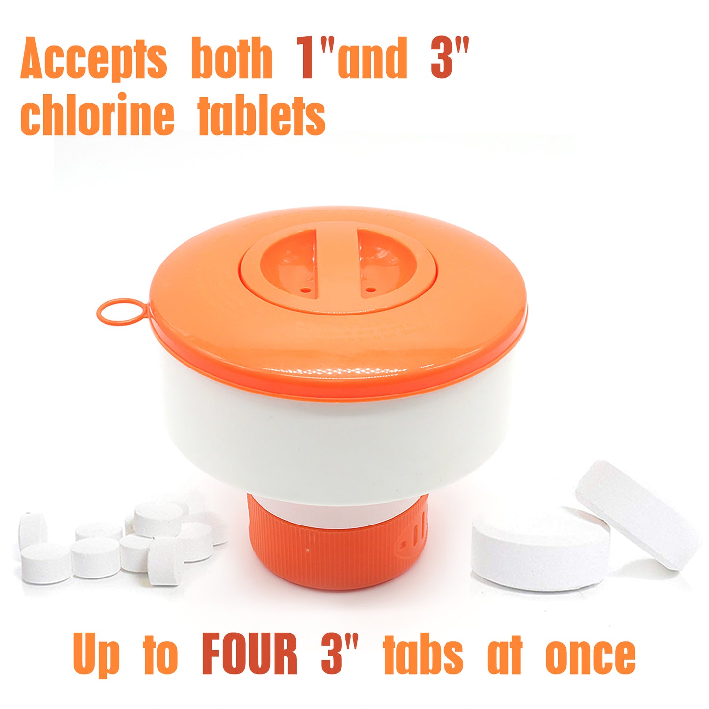 XY-WQ Chlorine Floater, Floating Pool Chlorine Dispenser (Orange, Easily Spot It), Fits 1 and 3 Inch Tablets for Large and Small Pools, Hot Tub, Spa