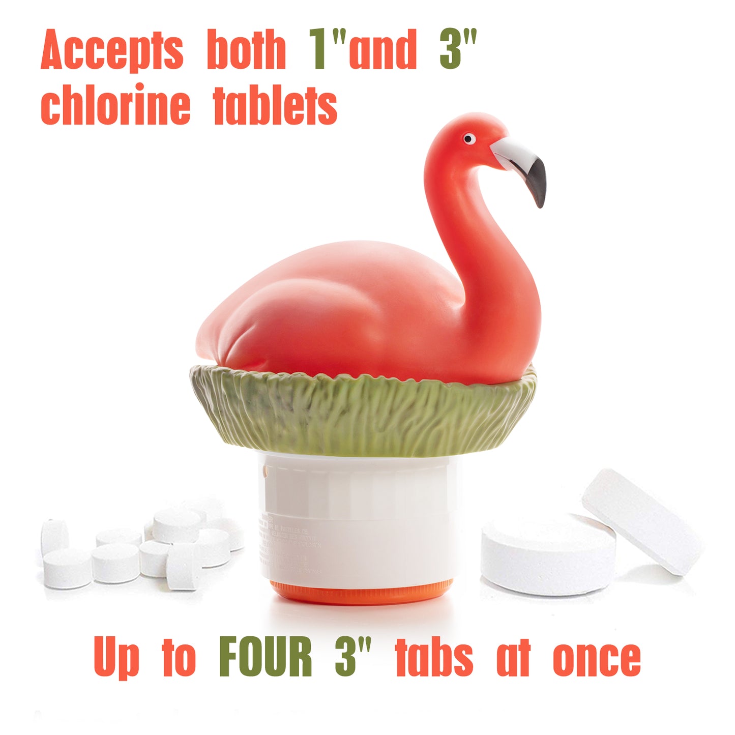 XY-WQ Chlorine Floater, Floating Pool Chlorine Dispenser (Flamingo), Fits 1 and 3 Inch Tablets for Large and Small Pools, Hot Tub, Spa
