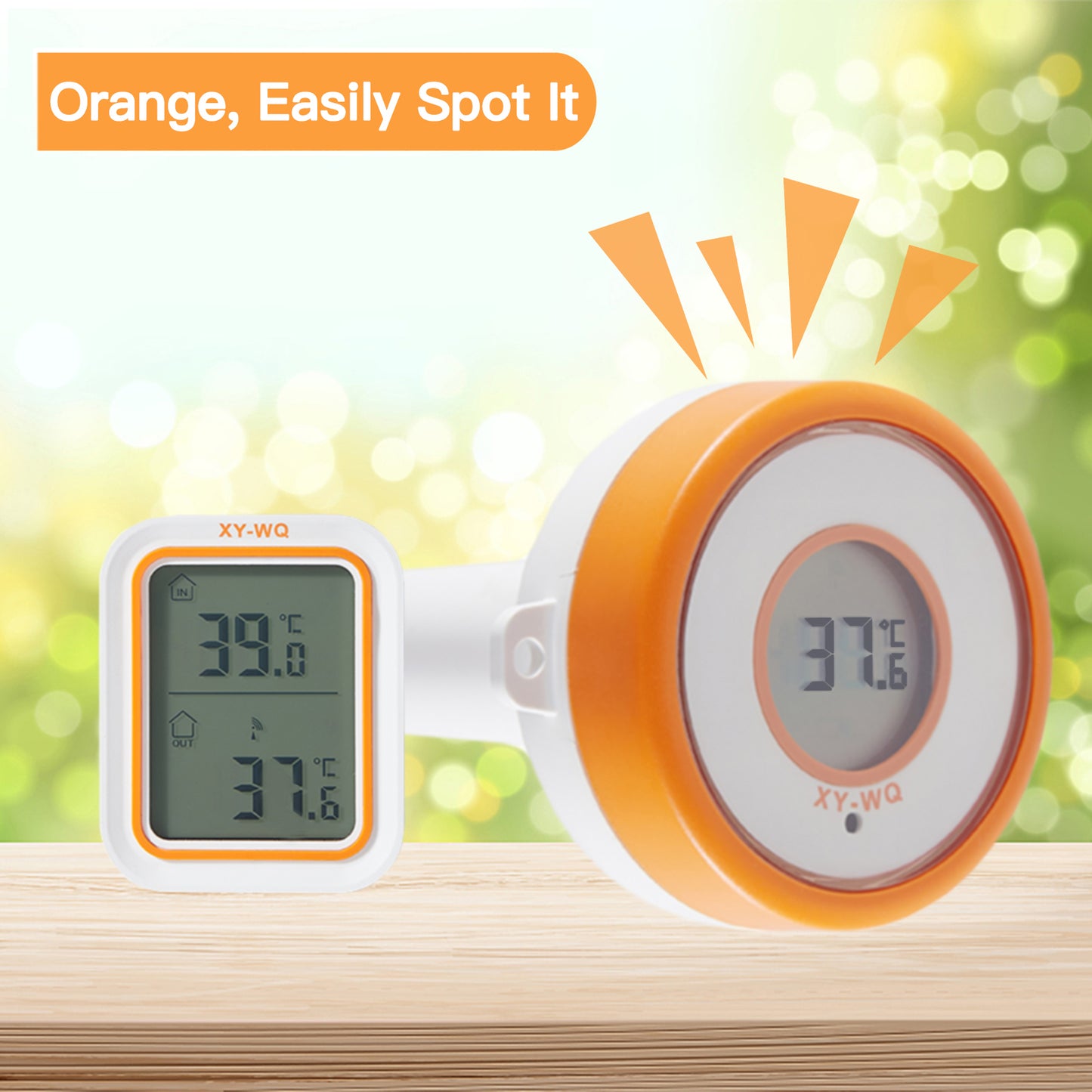 XY-WQ Wireless Pool Thermometer Floating Easy Read, Remote Digital Pool Thermometer for Swimming Pool, Koi Ponds, and Hot Tubs (XY-P01W, Orange, Easily Spot It)