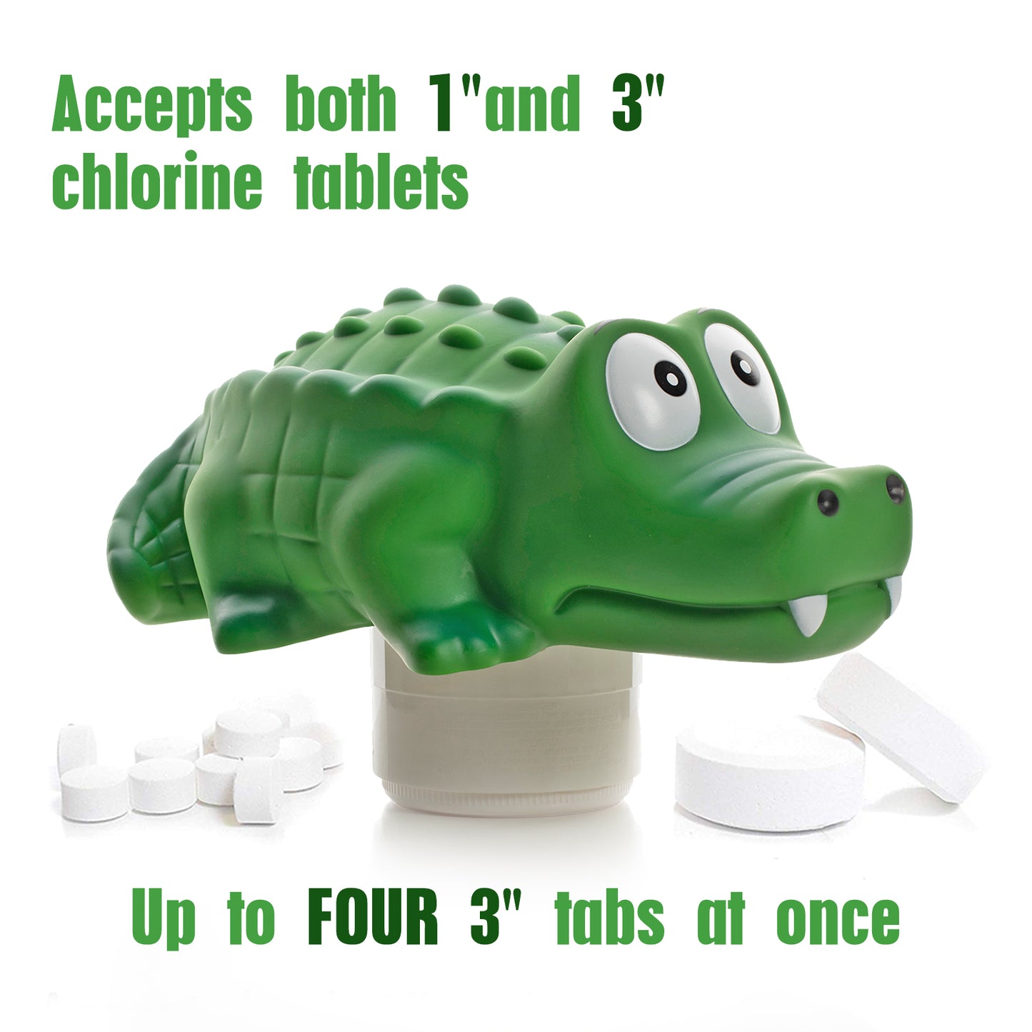 XY-WQ Chlorine Floater, Floating Pool Chlorine Dispenser (Alligator), Fits 1 and 3 Inch Tablets for Large and Small Pools, Hot Tub, Spa