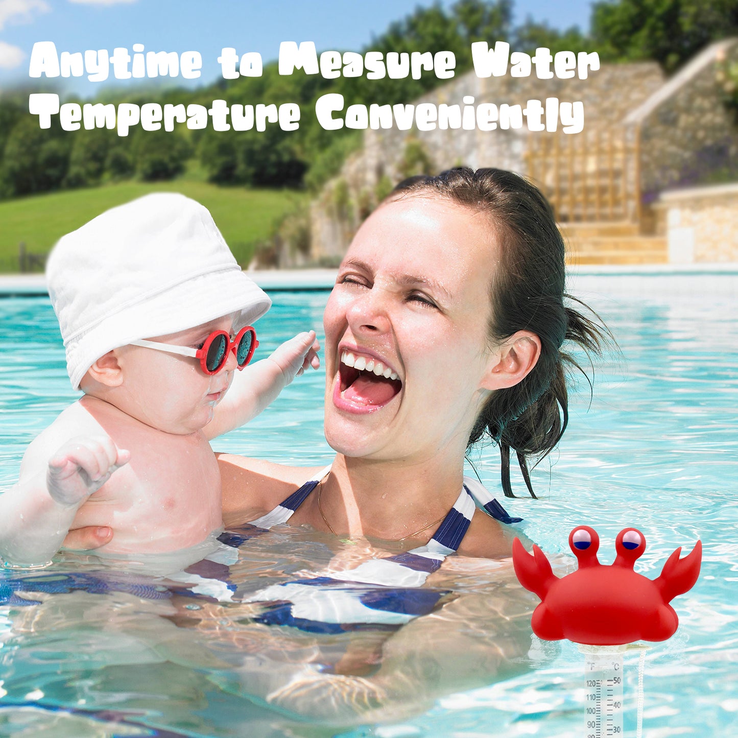 XY-WQ Floating Pool Thermometer, Large Size Easy Read for Water Temperature, Shatter Resistant with String for Outdoor and Indoor Swimming Pools and Spas (Crab)
