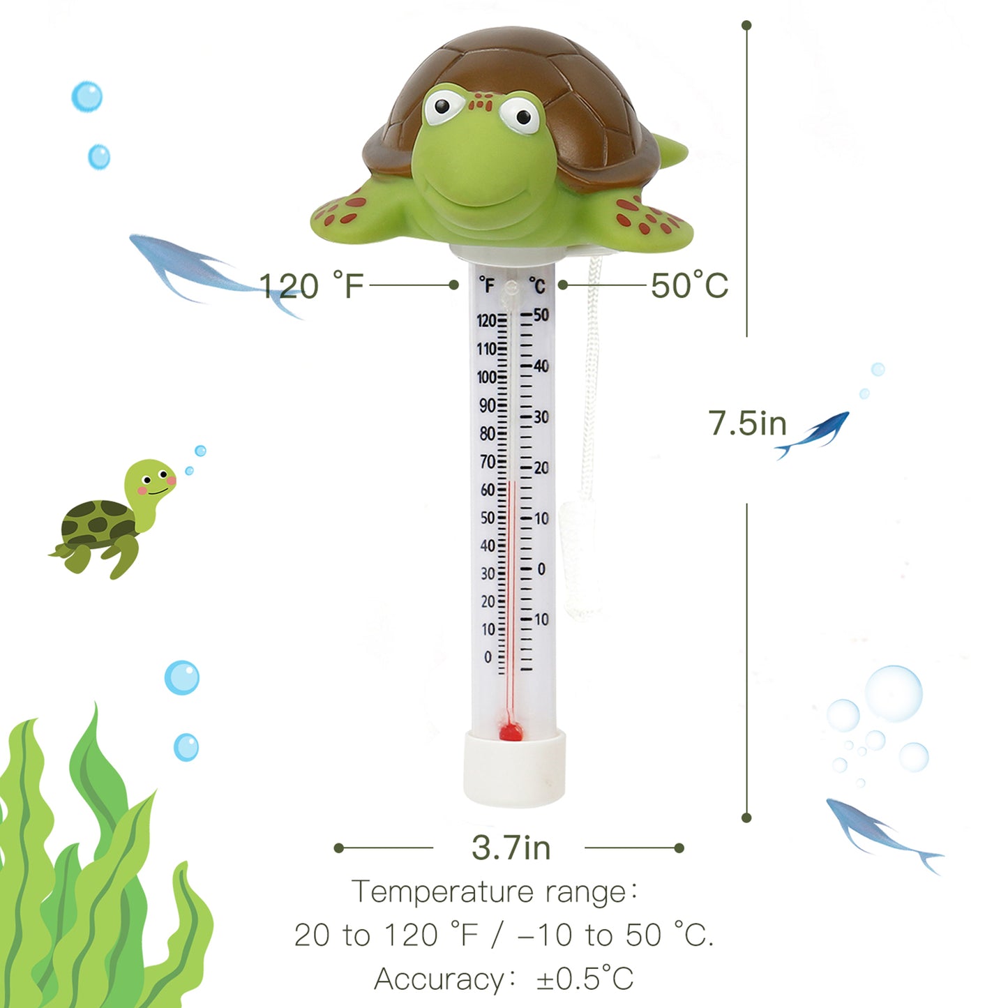 XY-WQ Floating Pool Thermometer, Large Size Easy Read for Water Temperature, Shatter Resistant with String for Outdoor and Indoor Swimming Pools and Spas (Turtle)