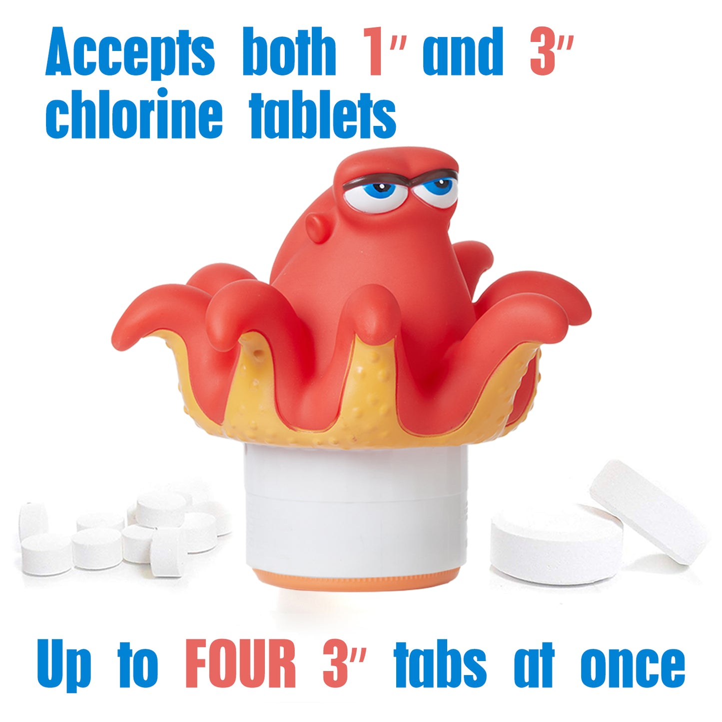 XY-WQ Chlorine Floater, Floating Pool Chlorine Dispenser (Octopus), Fits 1 and 3 Inch Tablets for Large and Small Pools, Hot Tub, Spa
