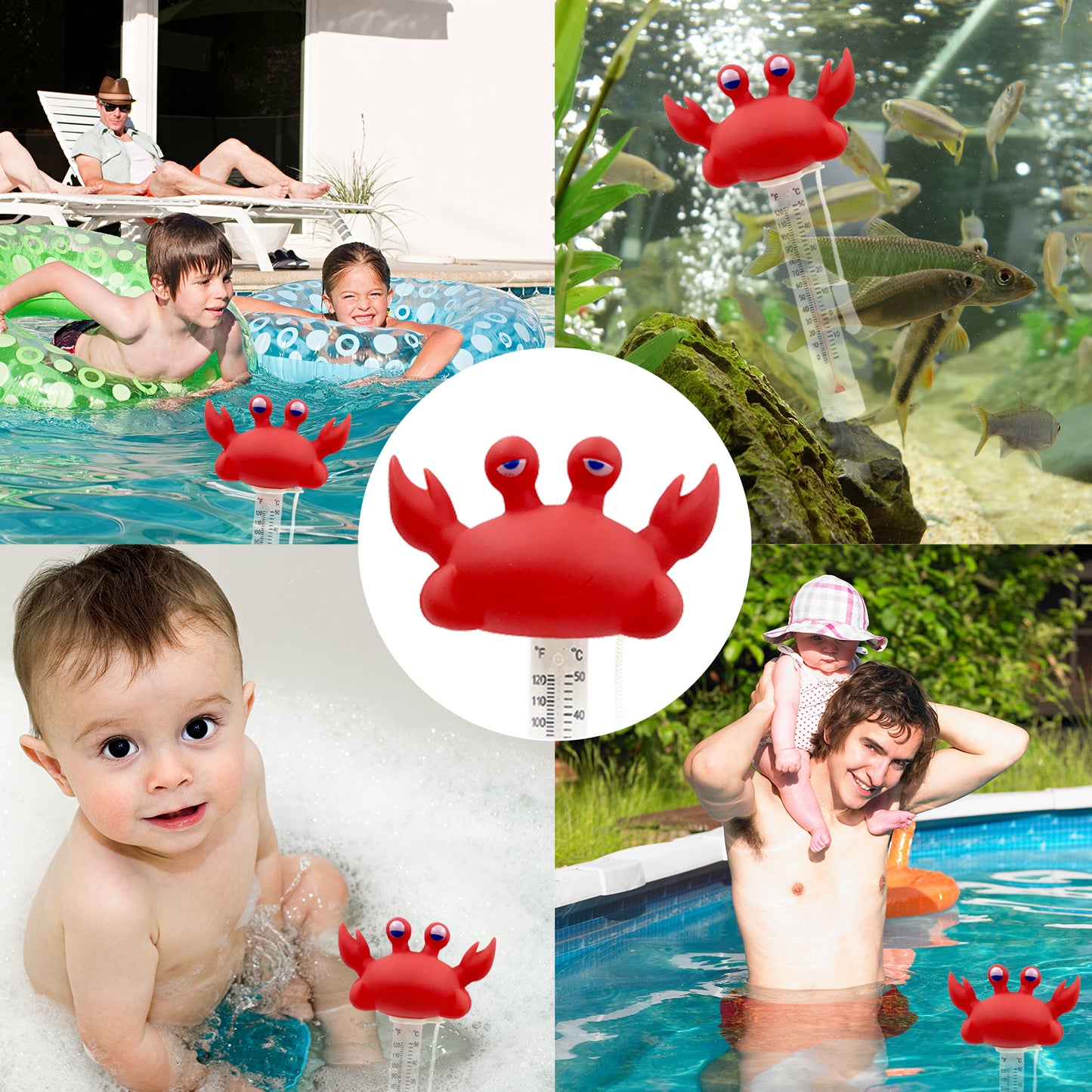 XY-WQ Floating Pool Thermometer, Large Size Easy Read for Water Temperature, Shatter Resistant with String for Outdoor and Indoor Swimming Pools and Spas (Crab)